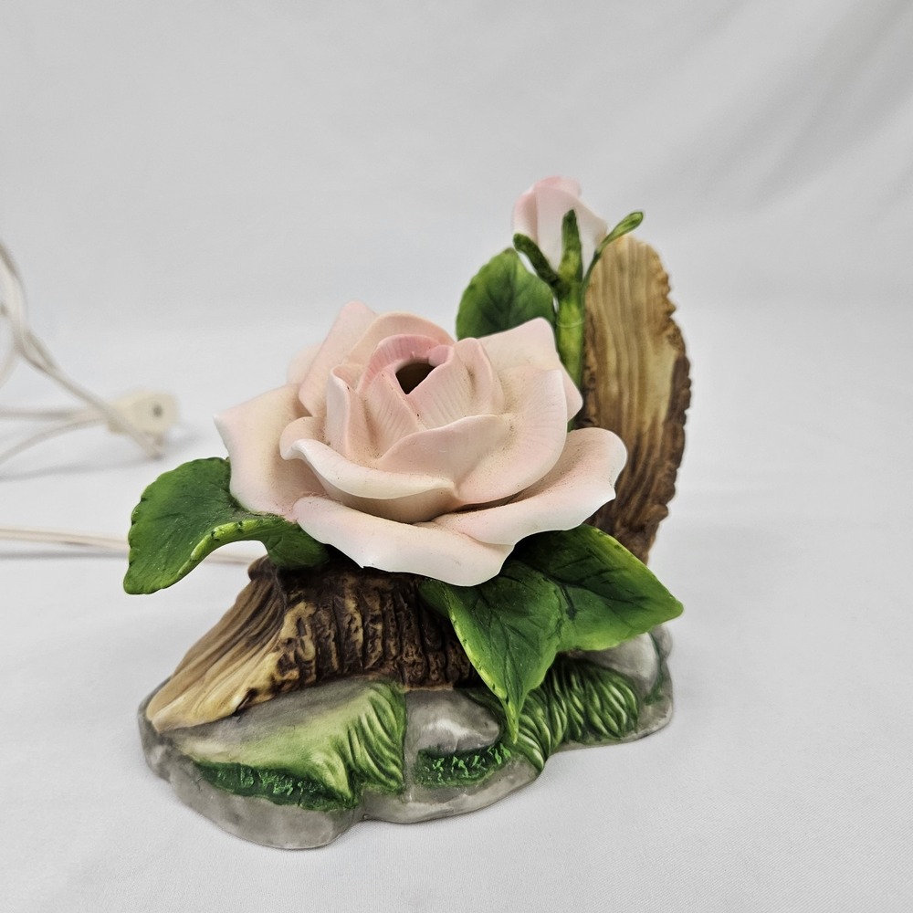 Vintage Porcelain Night Light Pink Rose Bedside Lamp Boudoir Victorian MCM